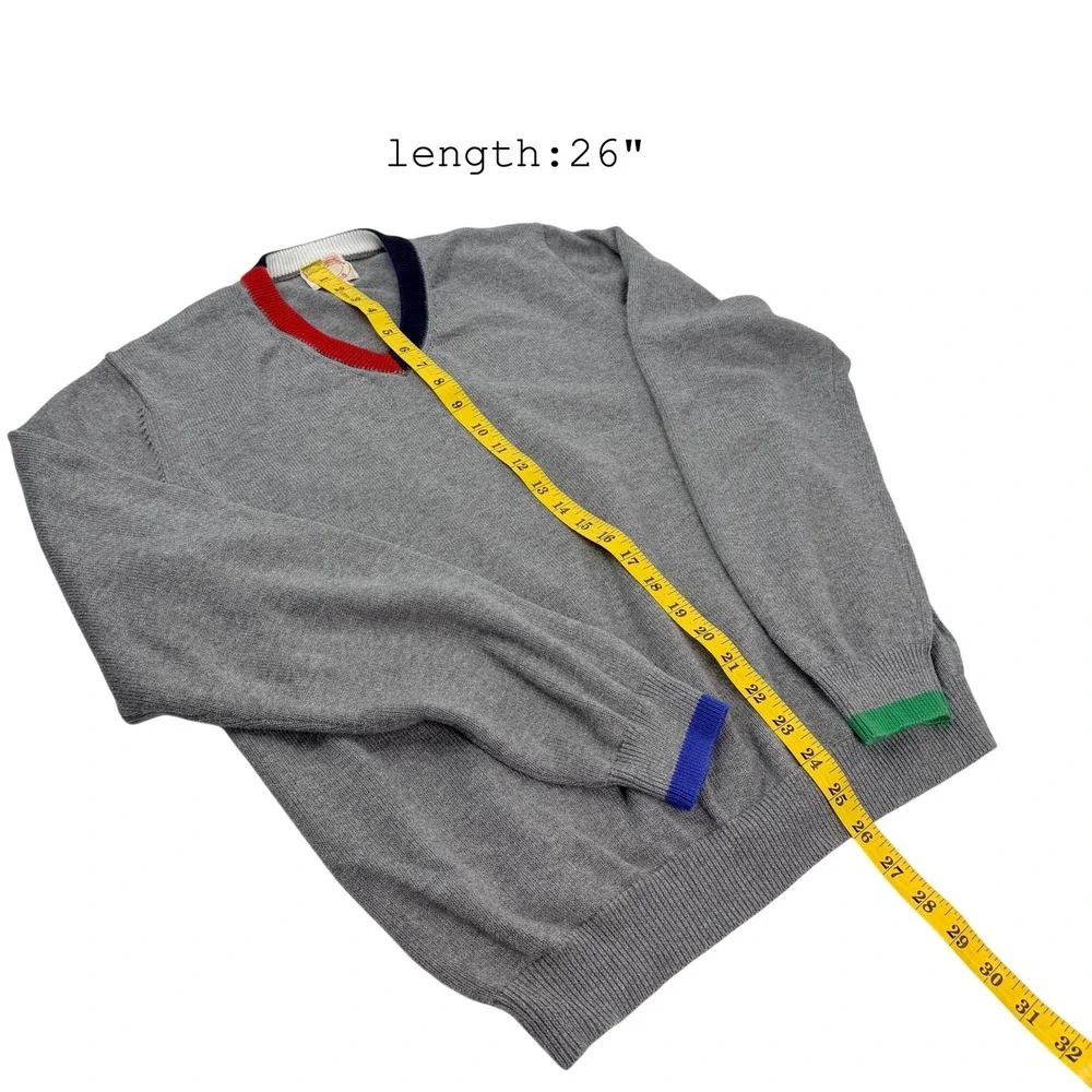 Brooks Brothers Mens Gray V-Neck Sweater‎ Colorblock Trim Size L RN93986